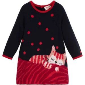 NWT Catimini Sweater Dress with Sleeping Cat